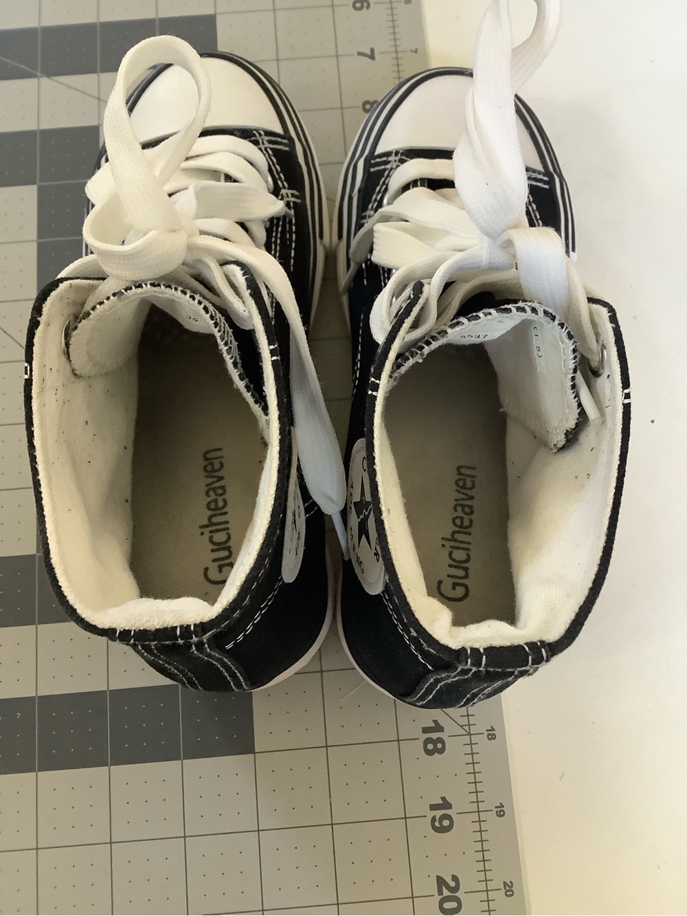 Women's High-Top Sneakers - Black & White Canvas - US Size 5 - Picture 6 of 8